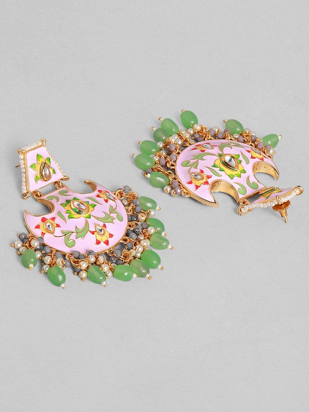 Rubans 24K Gold Plated Kundan Enamel with Beads Handcrafted Chandbali Earrings Earrings