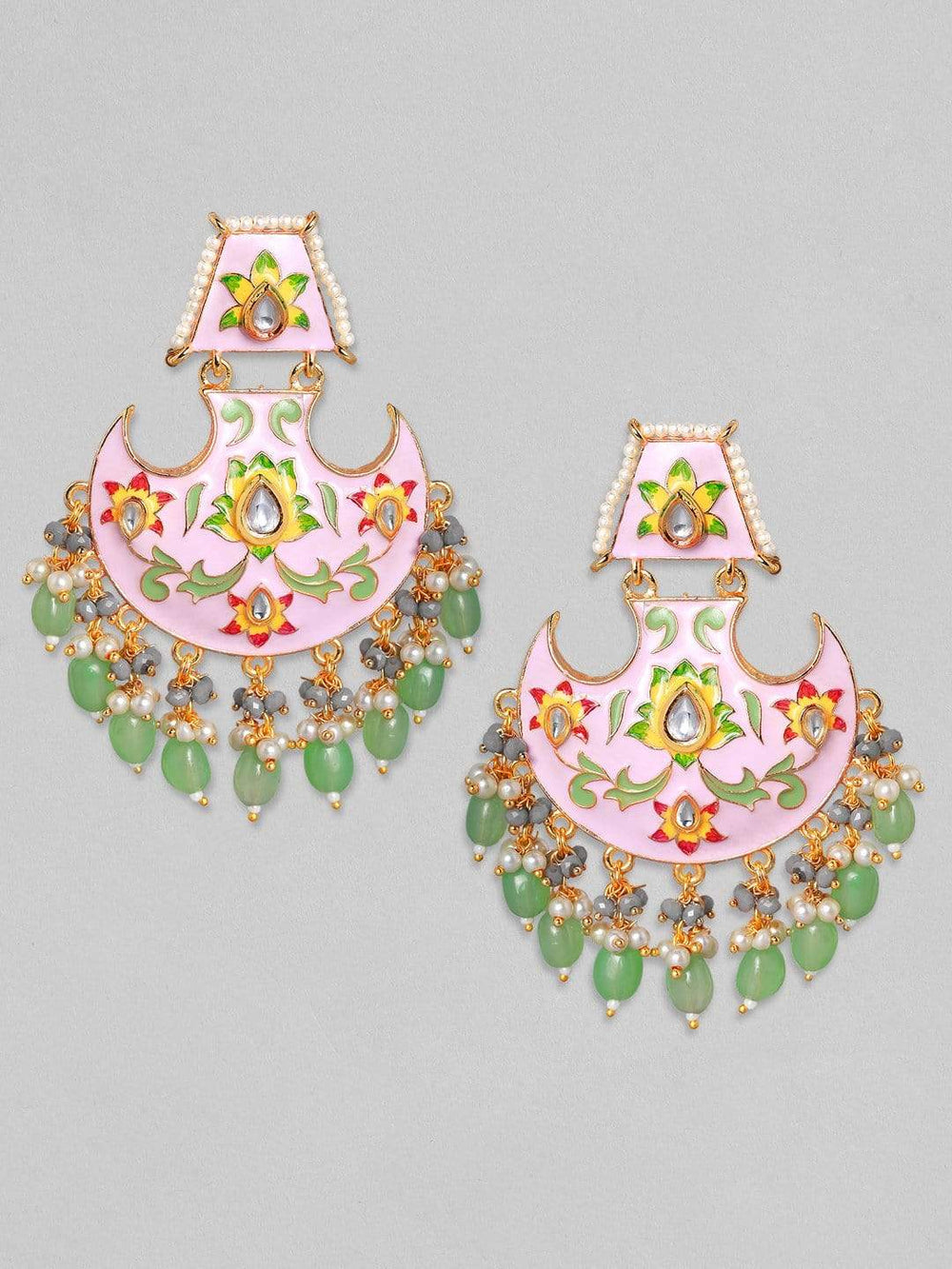 Rubans 24K Gold Plated Kundan Enamel with Beads Handcrafted Chandbali Earrings Earrings