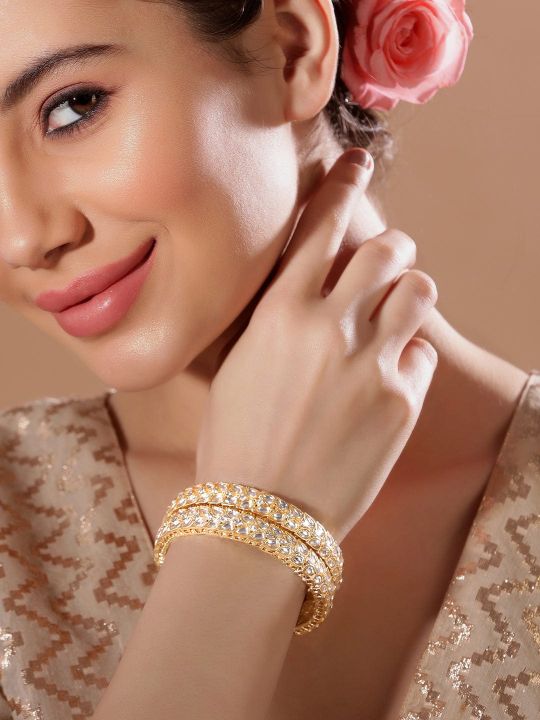 Rubans 24K Gold Plated Kundan & Zircons Studded Bangles. Bangles & Bracelets