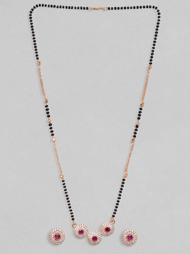 Rubans 24K Gold Plated Mangalsutra Set With Studded Ad And Earrings Necklace Set