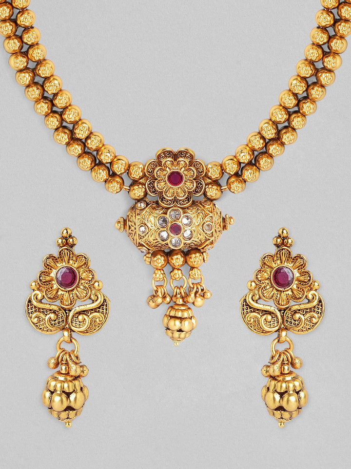 Rubans 24K Gold-Plated  Pink Handcrafted Filigree Jewellery Set Necklace Set