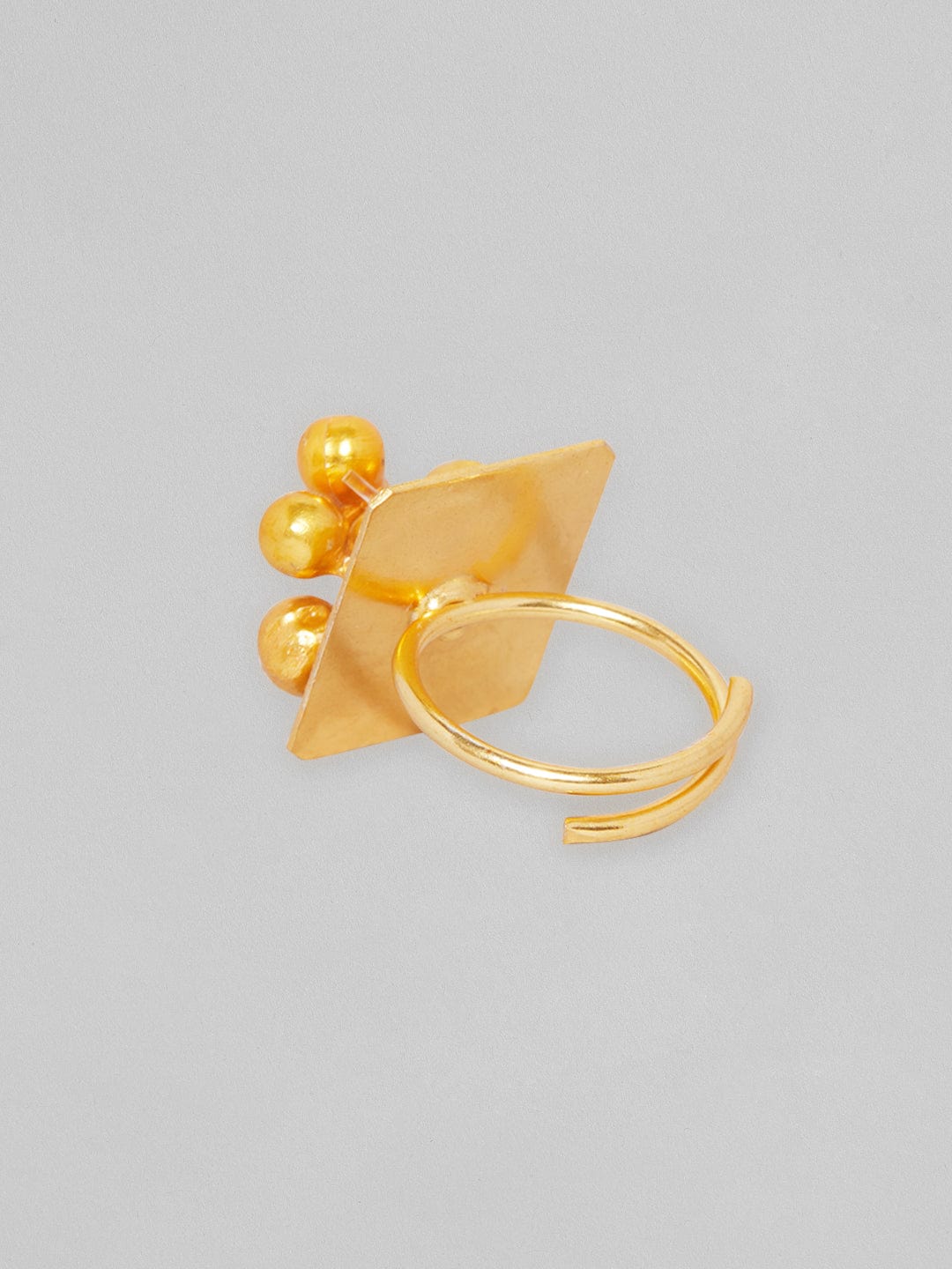 Rubans 24K Gold Plated Ring With Square Design And Golden Beads Rings