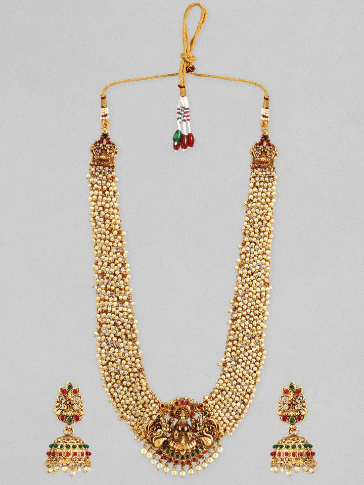 Rubans 24K Gold Plated Temple Necklace Set With Pearls Design Necklace Set