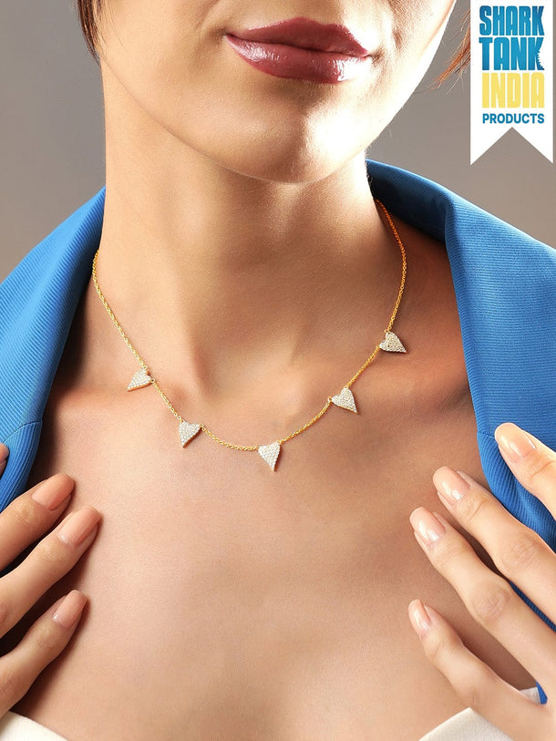 Rubans 925 Silver 18K Gold Plated Chain With Zircons Studded Multi Heart Charms Necklace Chain & Necklaces