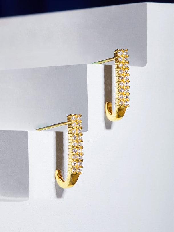 Rubans 925 Silver Basic Straight Line Stud Earrings.- Gold Plated Earrings