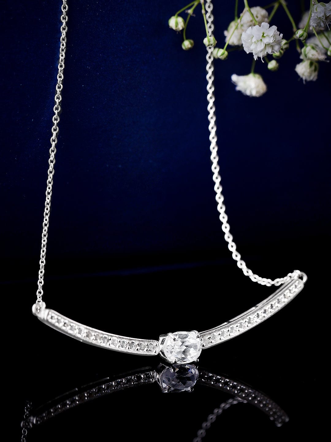 Rubans 925 Silver Celestial Curve Of Zirconia Pendant Necklace Necklace