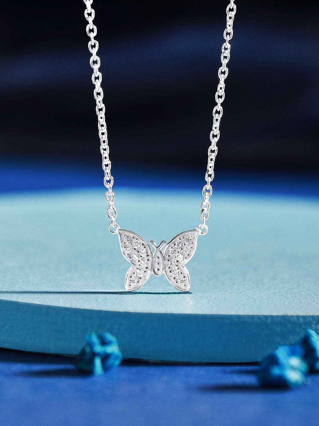 Rubans 925 Silver Pave Butterfly Pendant Necklace. Chain & Necklaces