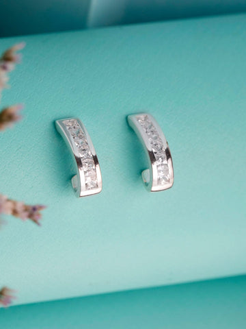Rubans 925 Silver Sparkle Pave Minimal Hoop Earrings. Earrings