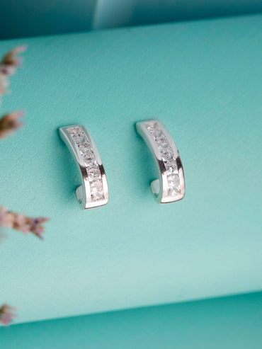 Rubans 925 Silver Sparkle Pave Minimal Hoop Earrings. Earrings