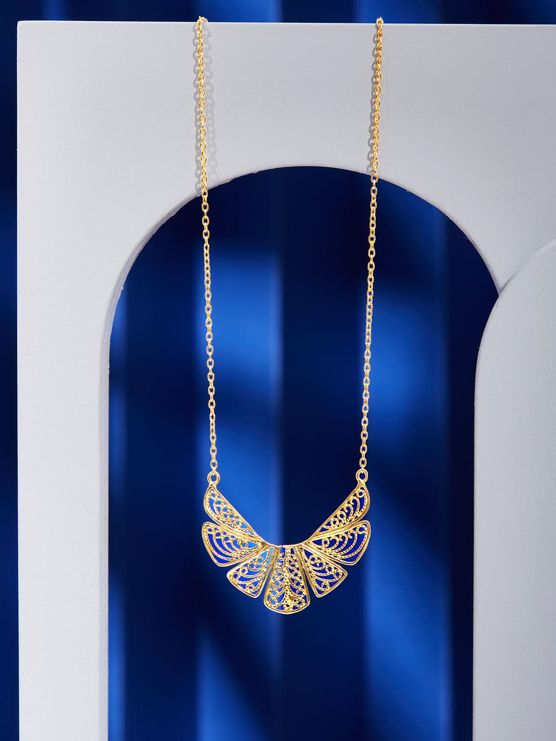 Rubans 925 Silver The Golden Dragonfly Wing Pendant Necklace - Gold Plated Chain & Necklaces