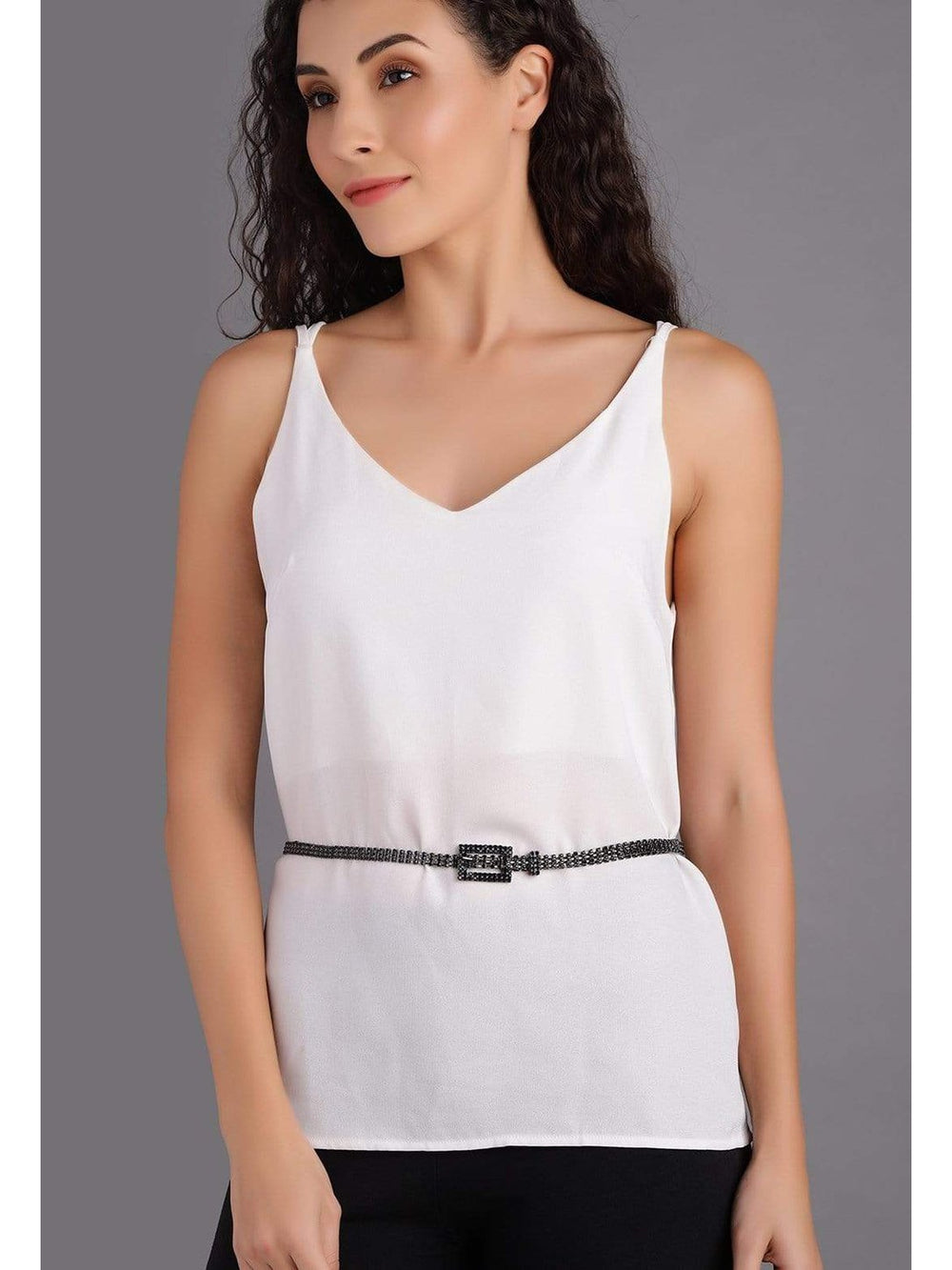 Rubans Black Metal Handcrafted Zircon Stone Belt Belt