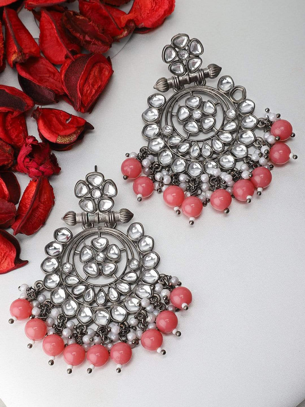 Rubans Black Metal Kundan Statement Chandbali Earrings Earrings