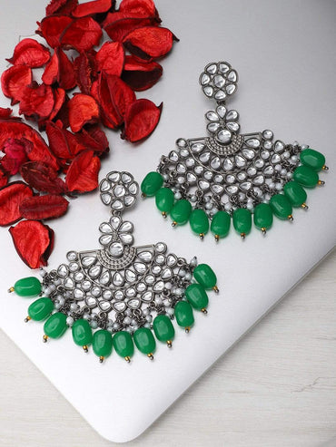 Rubans Black Metal Kundan  Statement Chandbali Earrings Earrings