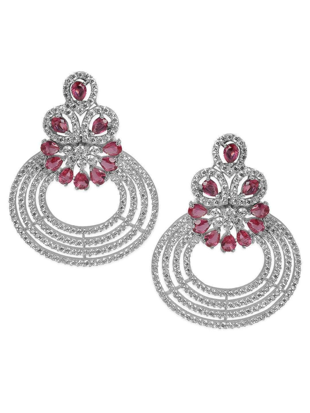 Rubans Contemporary Pink AD And CZ Stoned Drop Earrings Earrings