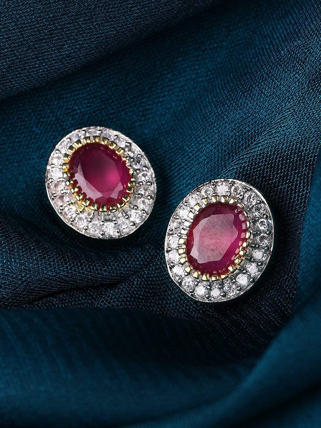 Rubans CZ and Faux Ruby Studded Stud Earrings Earrings