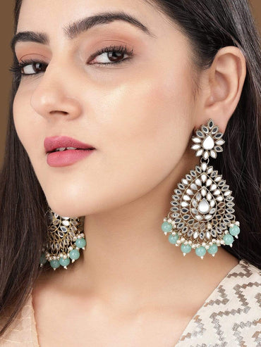 Rubans Domed Teardrop Mirror Earrings with Turquoise Beads Earrings