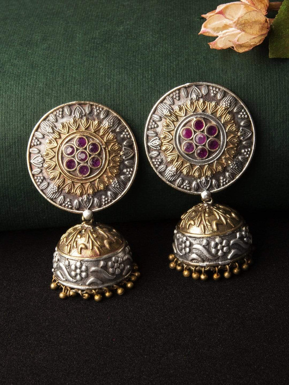 Rubans Dual Toned Oxidised  Hand Crafted Jhumka Earrings Earrings