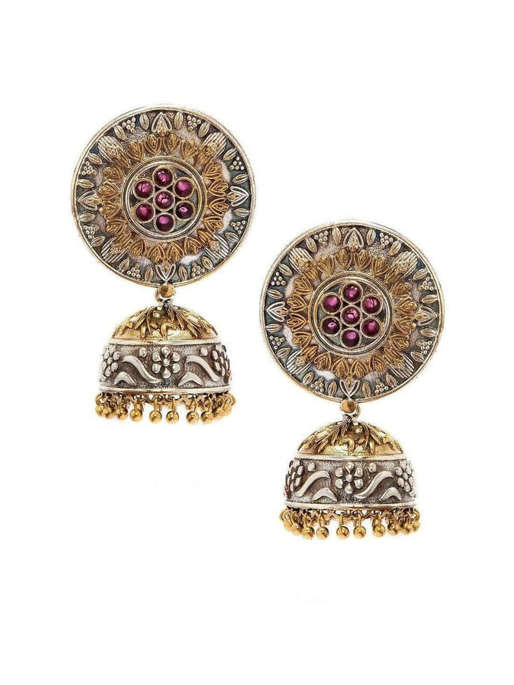 Rubans Dual Toned Oxidised  Hand Crafted Jhumka Earrings Earrings