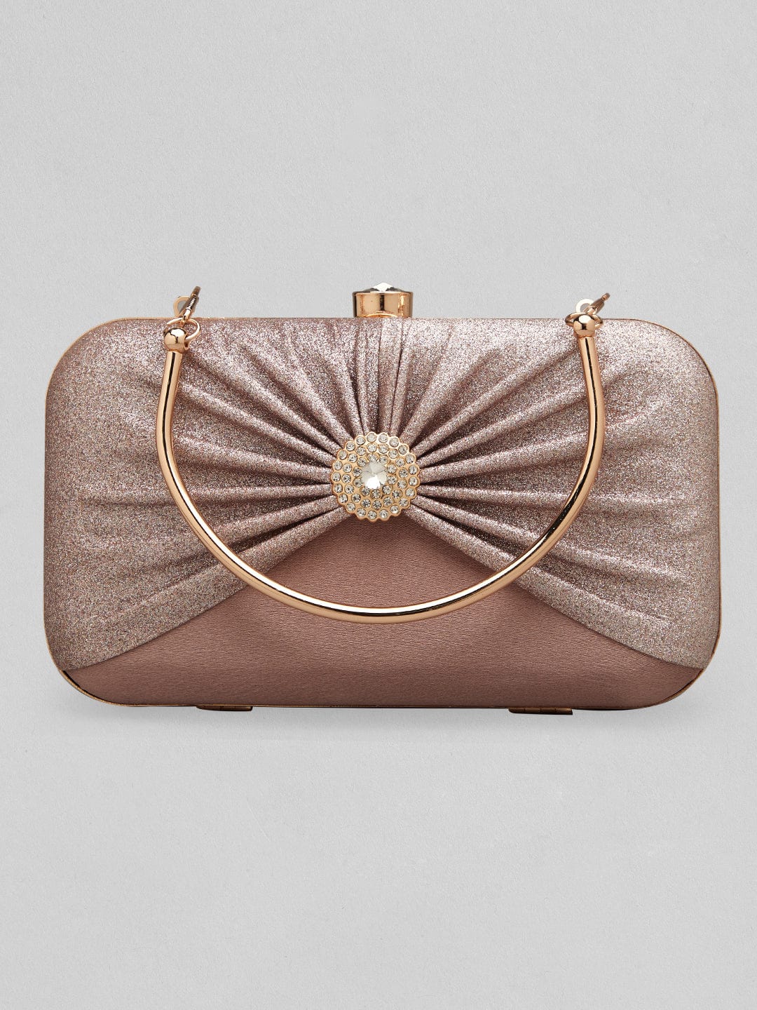 Rubans Dusky Pink Box Clutch Sling Bag With Glossy Texture And Studded Stone Design. Handbag & Wallet Accessories