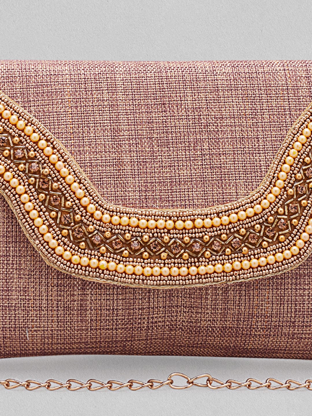 Rubans Dusky Pink Coloured Clutch With Texture And Studded Stones Handbag & Wallet Accessories