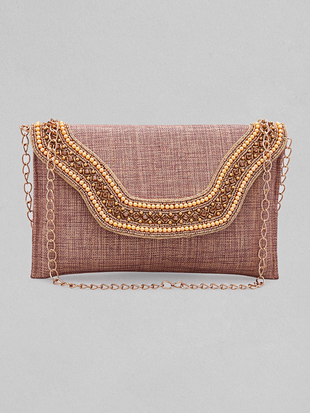 Rubans Dusky Pink Coloured Clutch With Texture And Studded Stones Handbag & Wallet Accessories