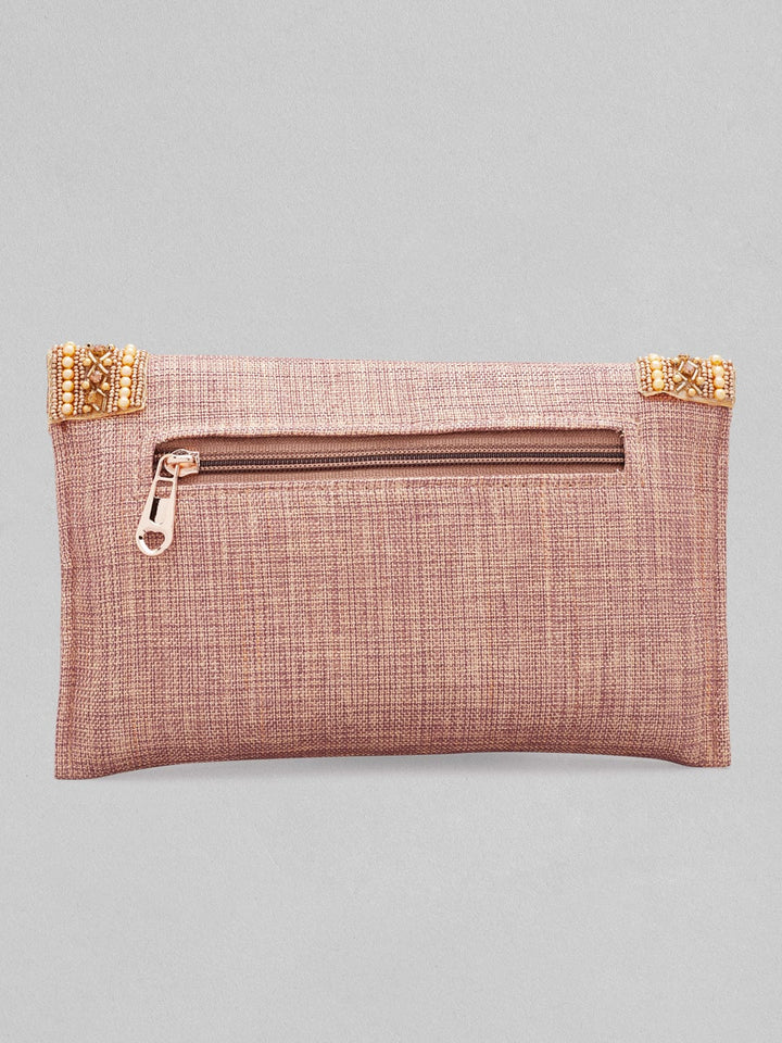 Rubans Dusky Pink Coloured Clutch With Texture And Studded Stones Handbag & Wallet Accessories