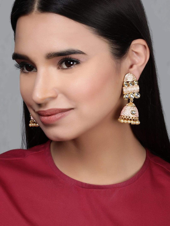 Rubans Enamel Gold-Toned Jhumka Earrings Earrings