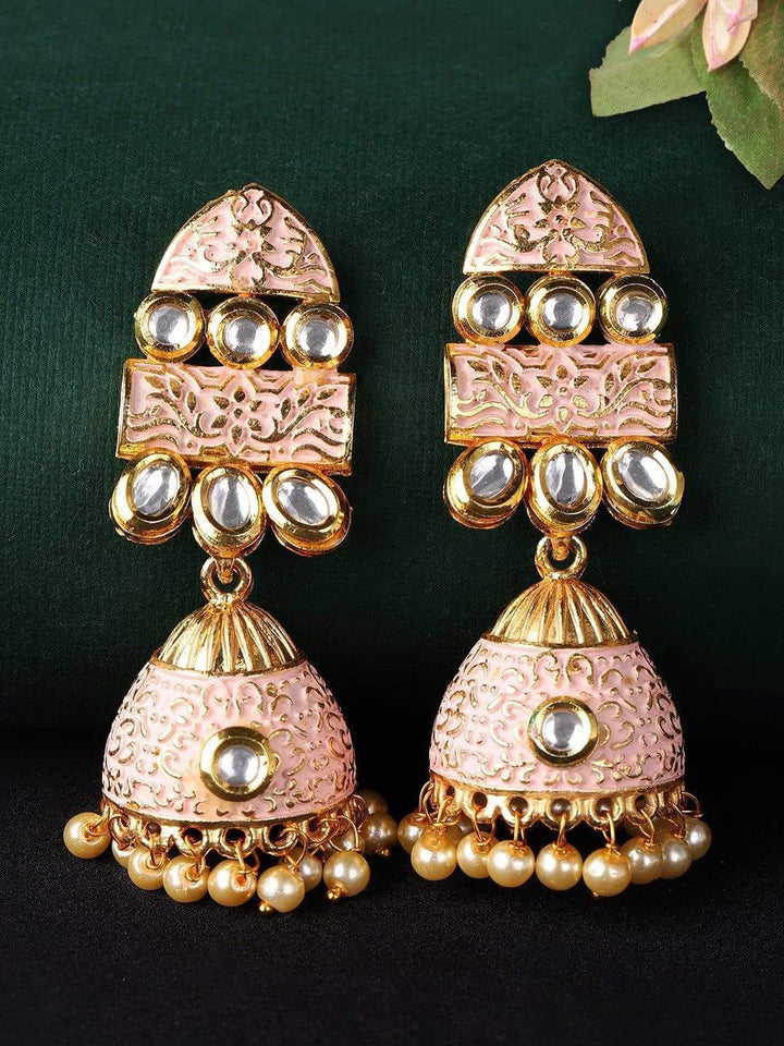 Rubans Enamel Gold-Toned Jhumka Earrings Earrings