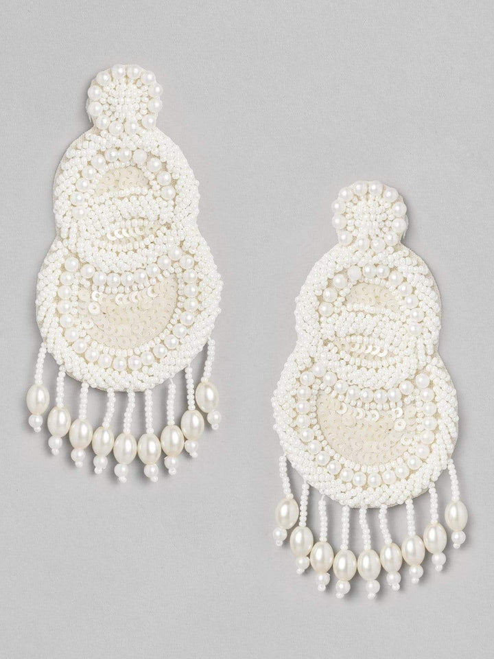 Rubans Fabric White Beads Handmade Chandelier Earrings Earrings