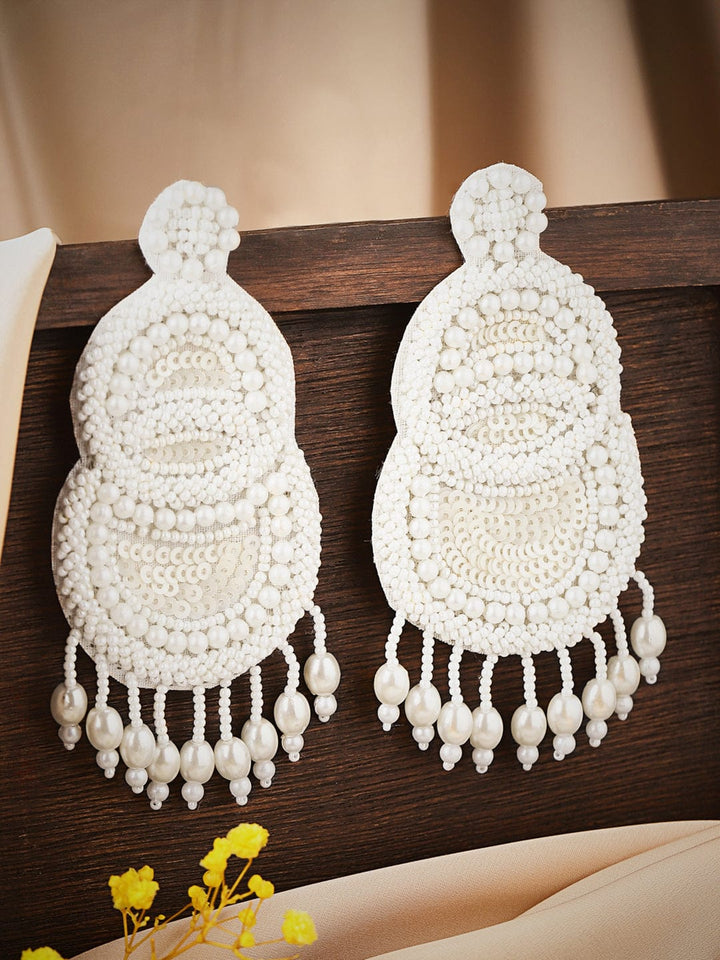 Rubans Fabric White Beads Handmade Chandelier Earrings Earrings