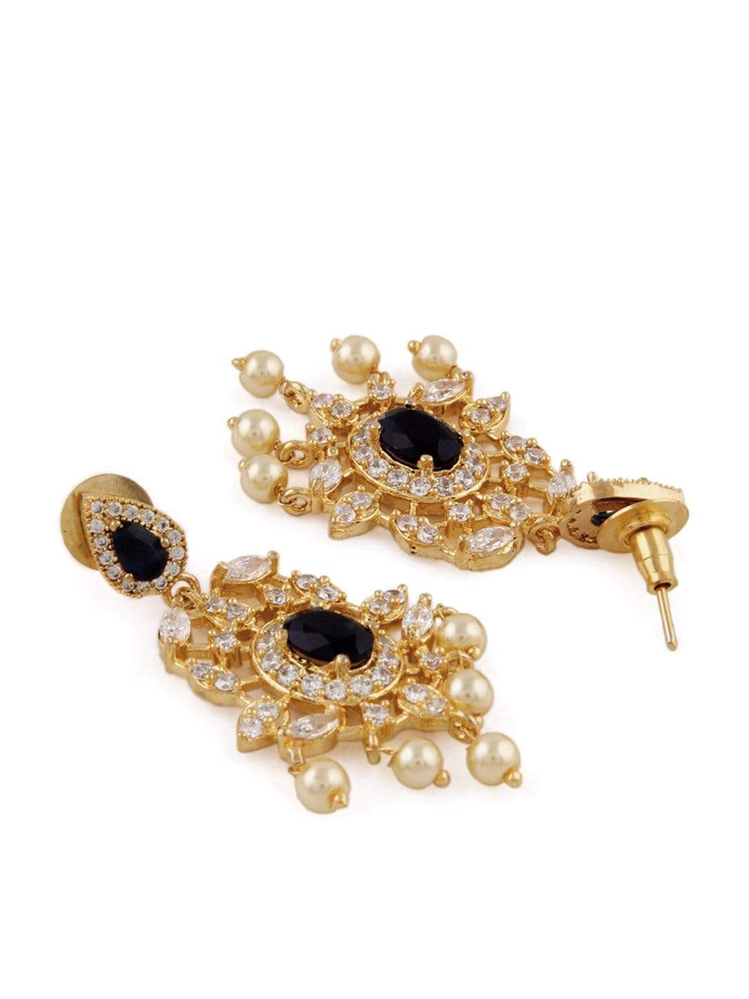 Rubans Finely Handcrafted Gold Plated CZ and Faux Colorstone Studded Drop Earrings Earrings