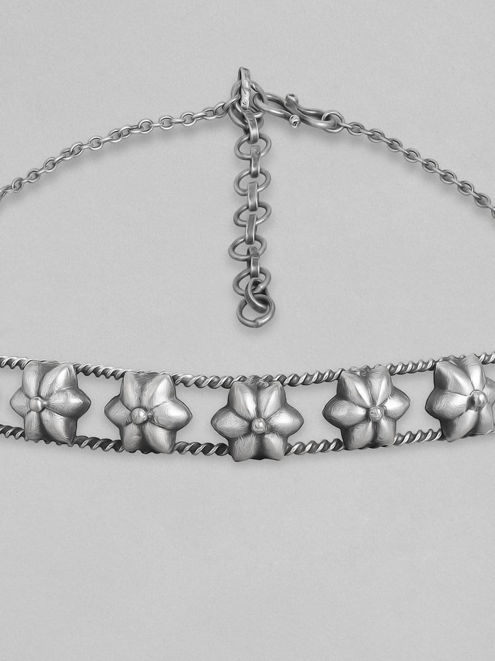 Rubans Floral Oxidised Handcrafted Silver Plated Choker Chain & Necklaces