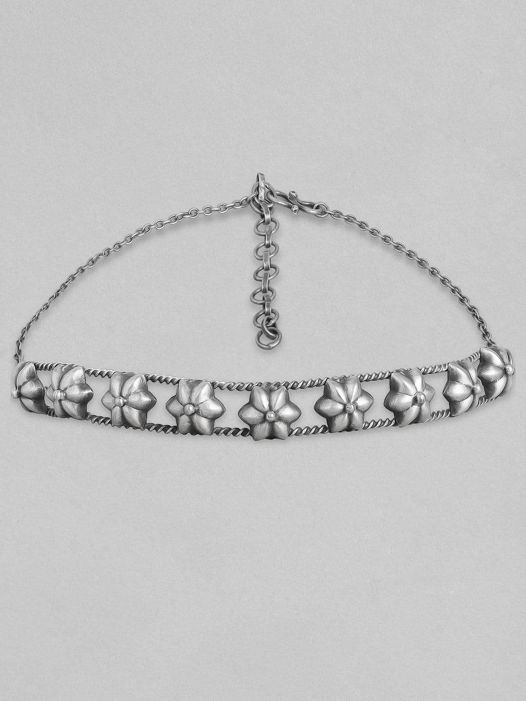 Rubans Floral Oxidised Handcrafted Silver Plated Choker Chain & Necklaces