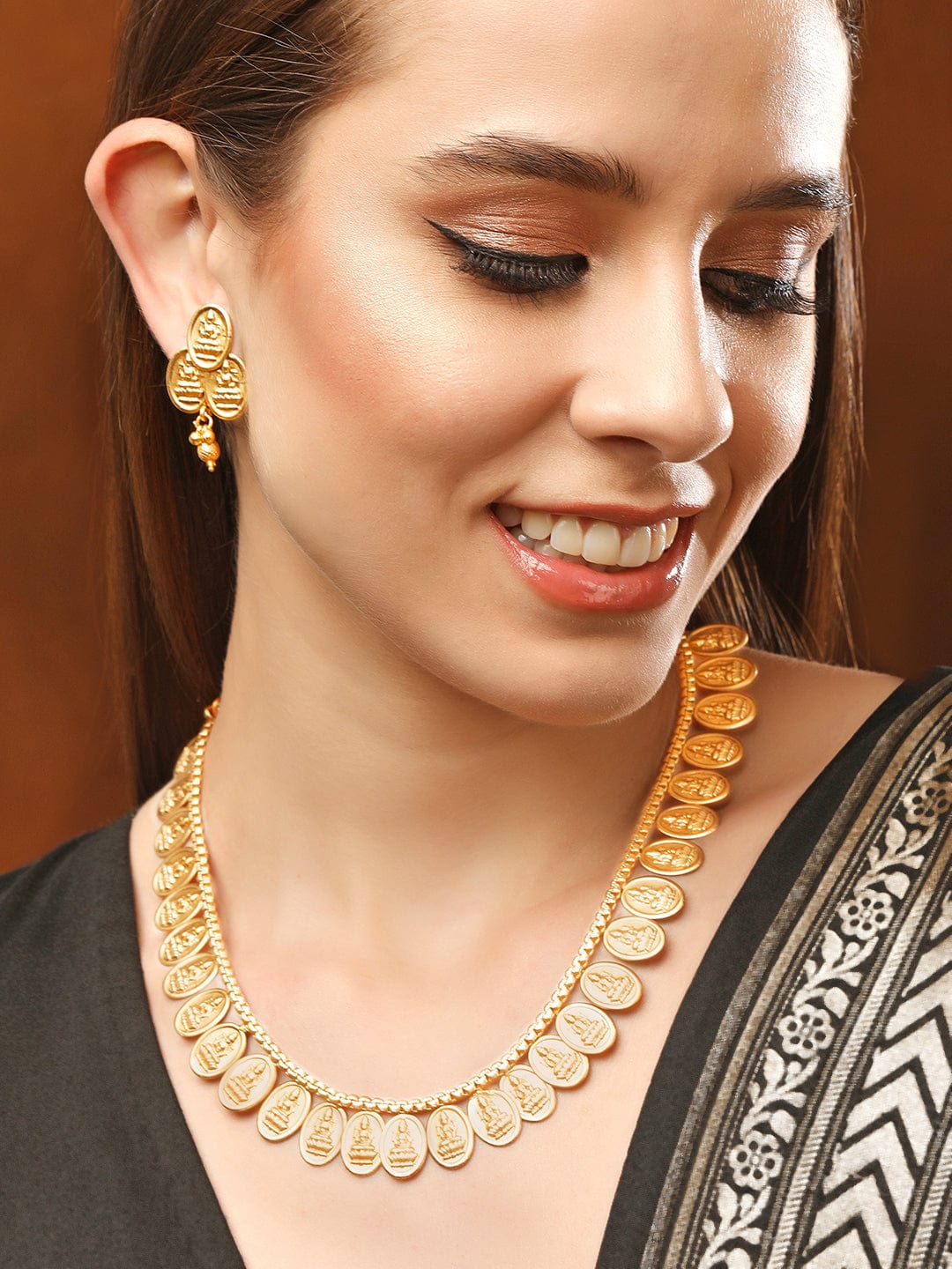Rubans Goddesse Laxmi Coins Temple Jewellery Necklace Set. Necklace Set
