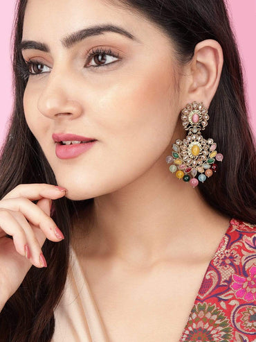 Rubans Gold Plated AD with Beads Earrings Earrings