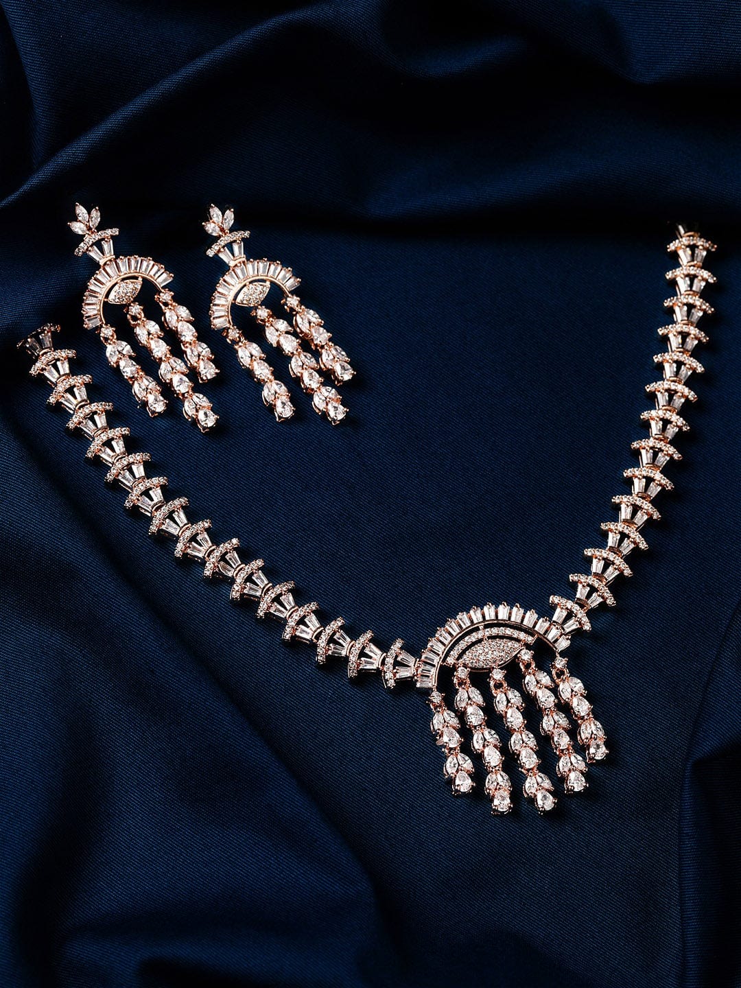 Rubans Gold Plated American Diamond Necklace Set. Necklace Set
