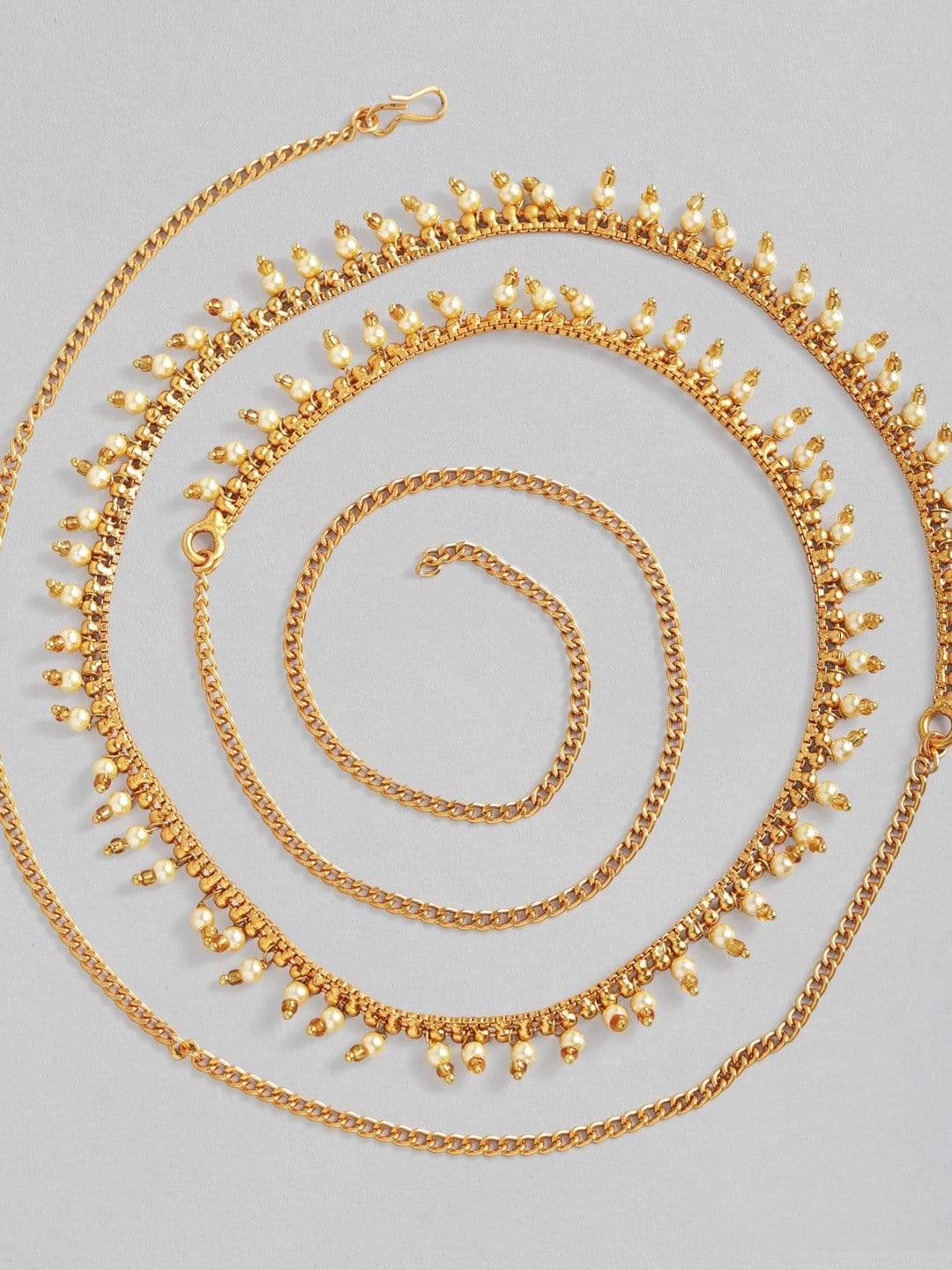 Rubans Gold Plated Handcrafted White Beads & Kundan Hair Band