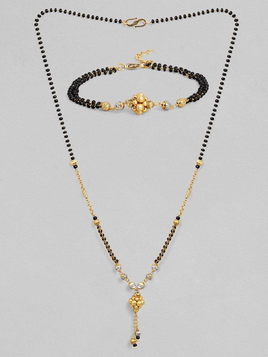 Rubans Gold Plated Bead Pendant Hand and Neck Mangalsutra Chain & Necklaces