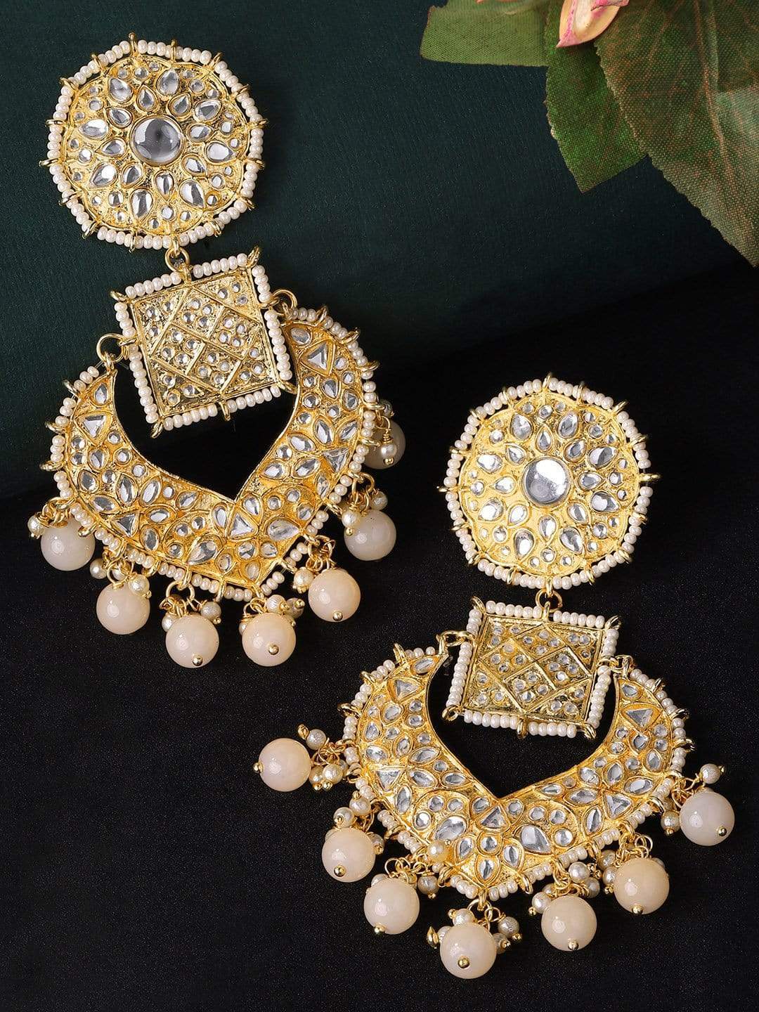 Rubans Gold Plated Beads Chandbali Earrings Earrings