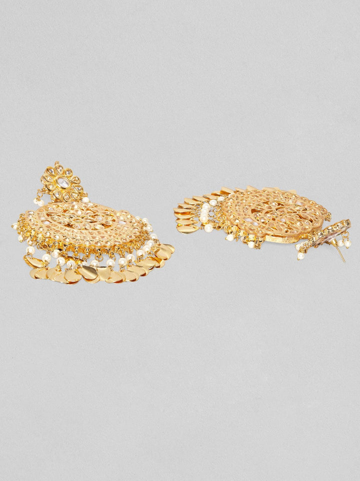 Rubans Gold Plated Beautiful Kundan Chandbali With Pearls & Leaf Design Earrings