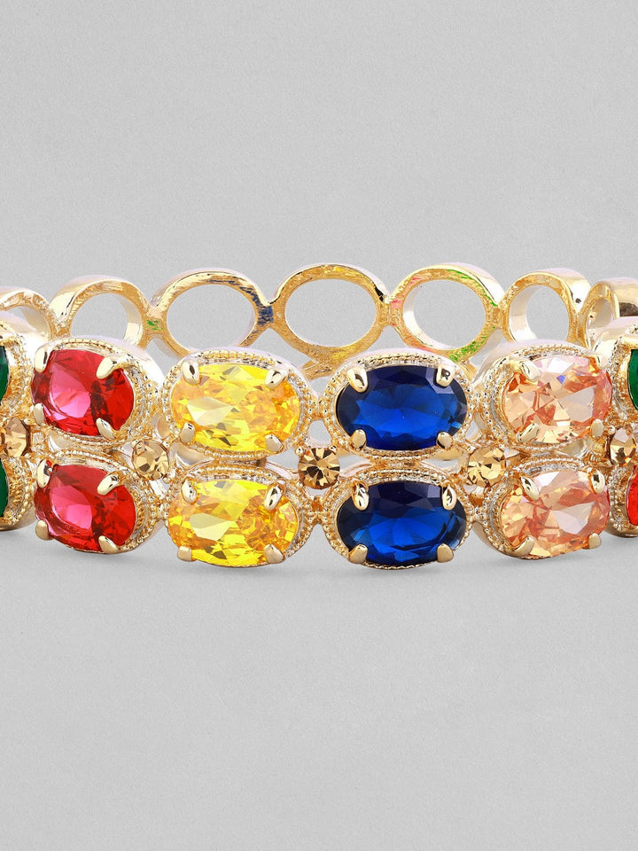 Rubans gold plated bracelet with multicoloured circular shaped stones. Bracelets