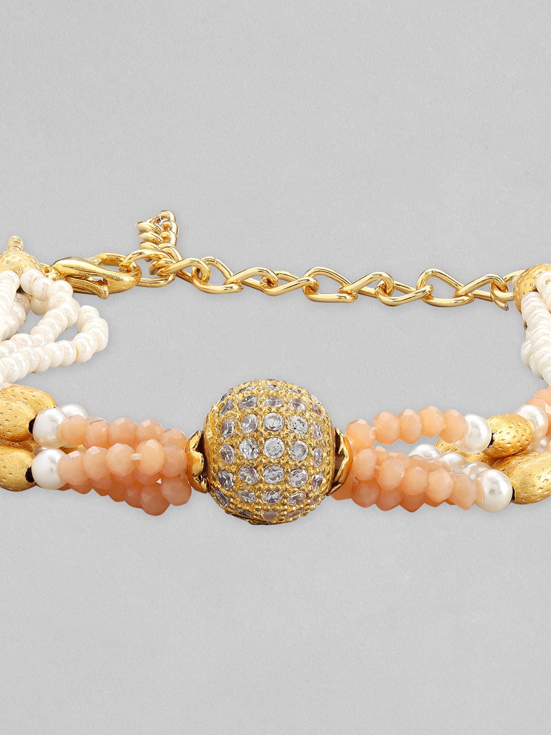 Rubans Gold Plated Bracelet With Studded Stones And Pastel Beads Bangles & Bracelets