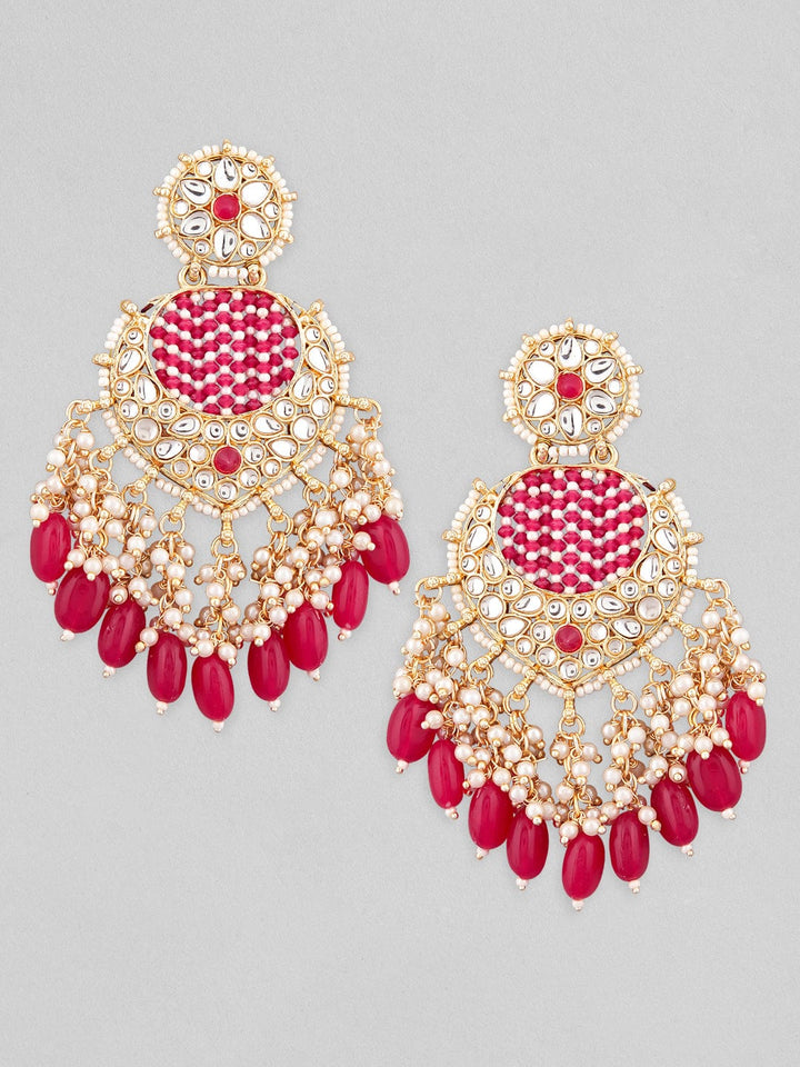 Rubans Gold Plated Chandbali Earrings With Pink And White Beads Earrings