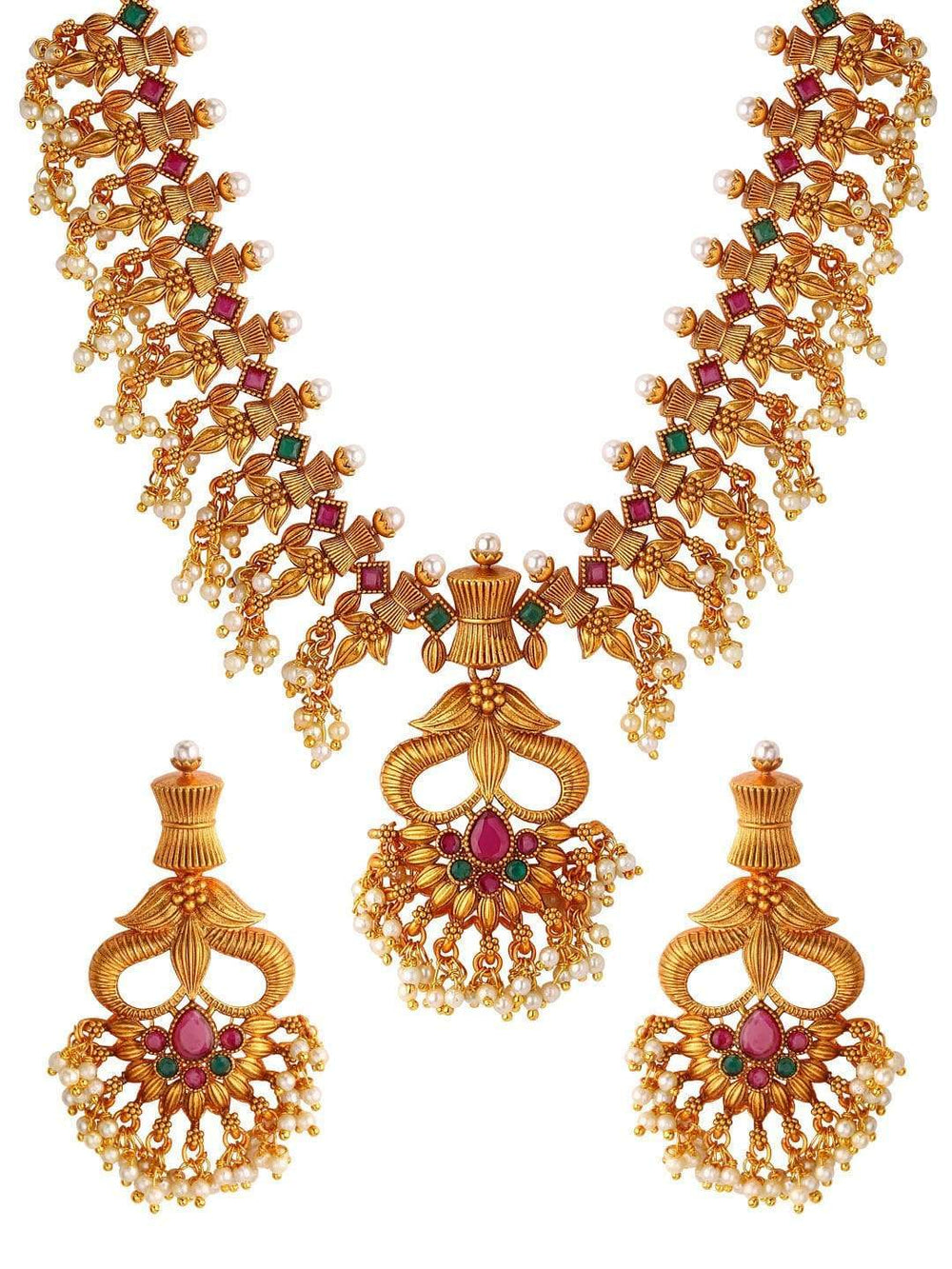 Rubans Gold Plated Color Stone Temple Necklace Set Necklace Set