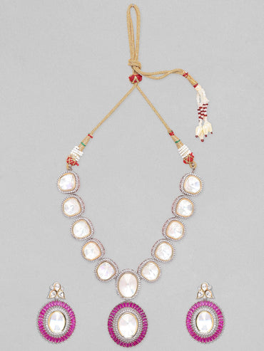 Rubans Gold Plated Contemporary Pink Polki Necklace Set Necklace Set