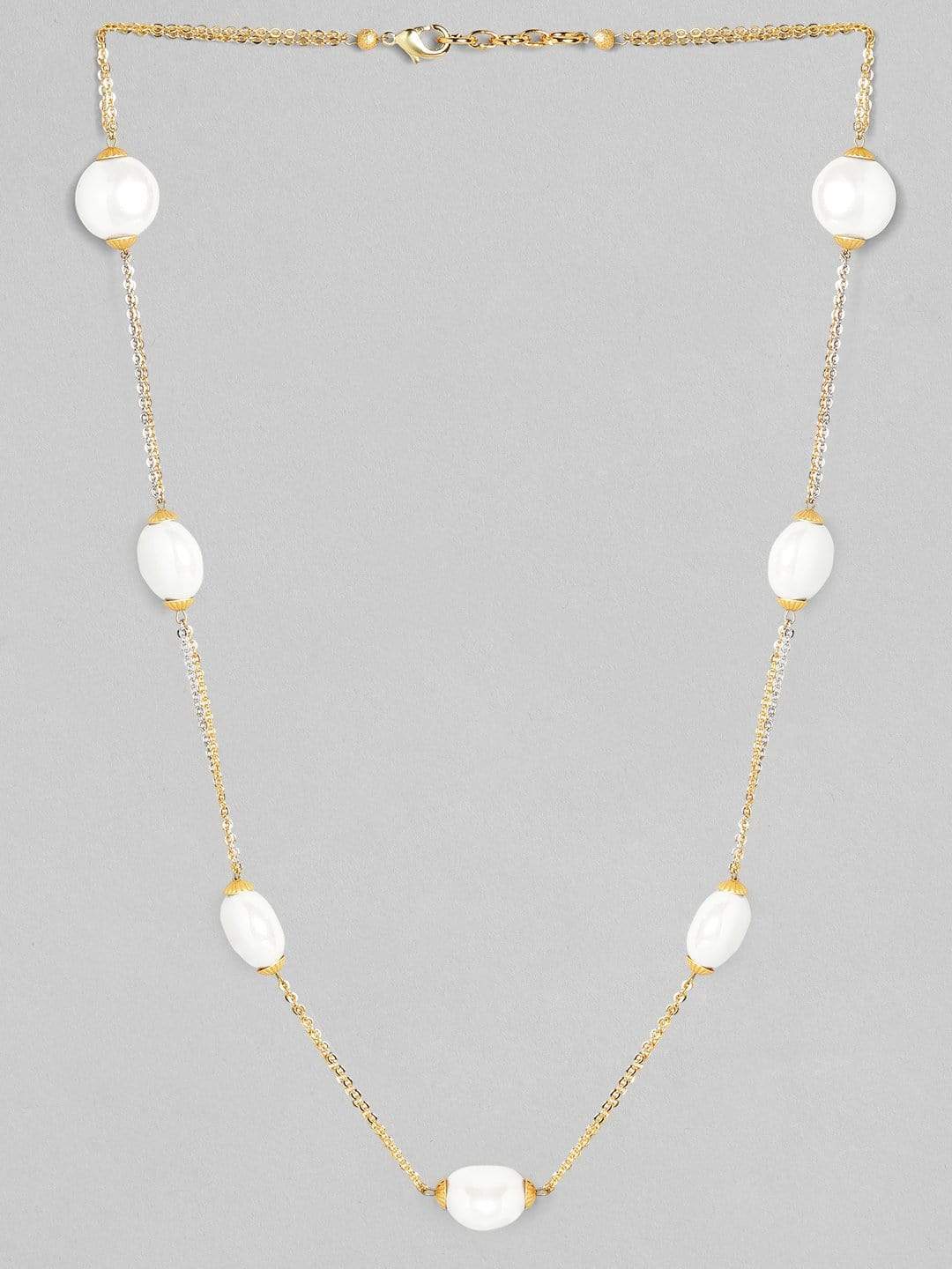 Rubans Gold Plated Contemporary White Beads Minimal Necklace Chain & Necklaces