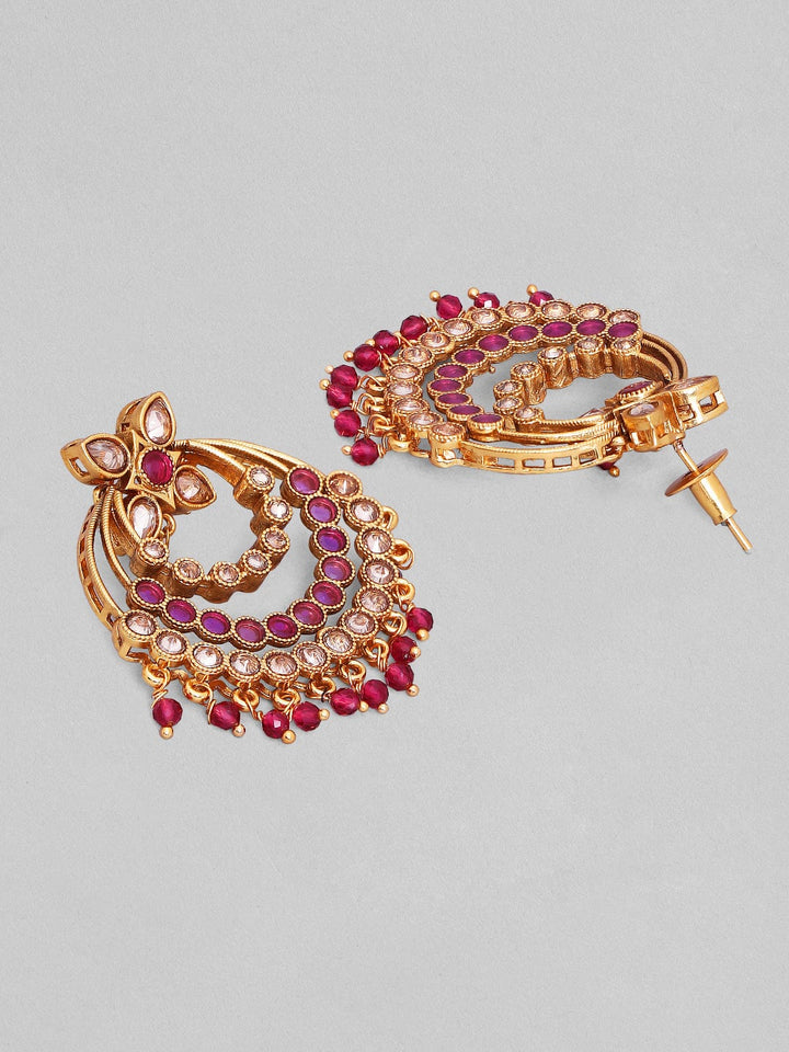 Rubans Gold-Plated Crescent Shaped AD Studded Chandbalis Earrings Earrings