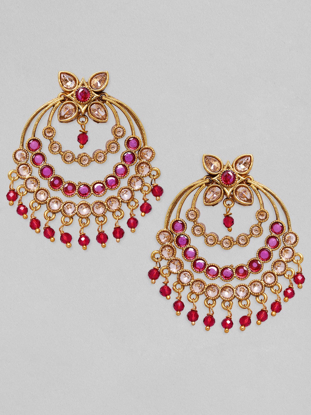 Rubans Gold-Plated Crescent Shaped AD Studded Chandbalis Earrings Earrings