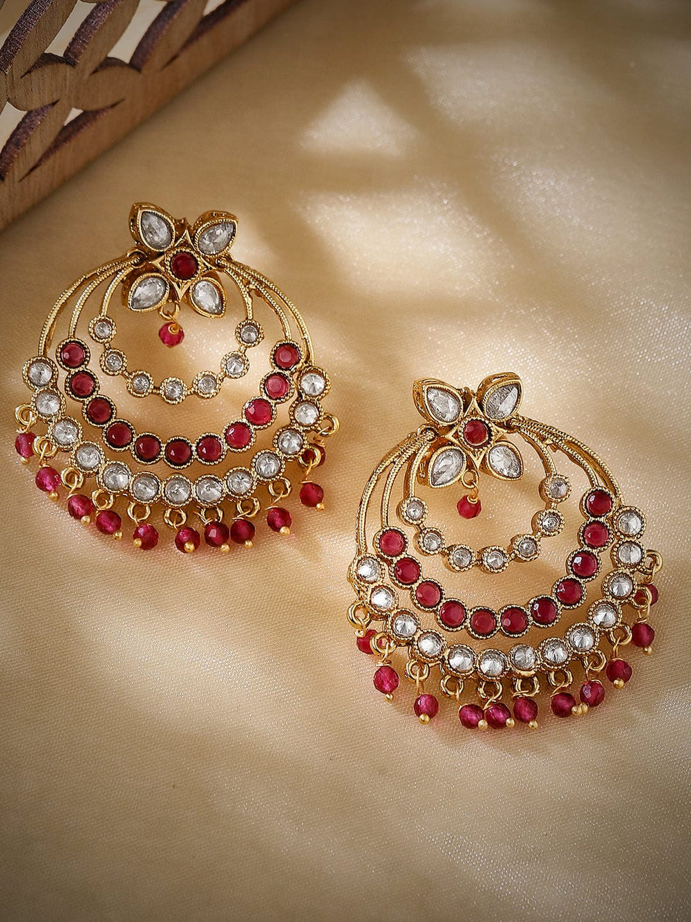 Rubans Gold-Plated Crescent Shaped AD Studded Chandbalis Earrings Earrings