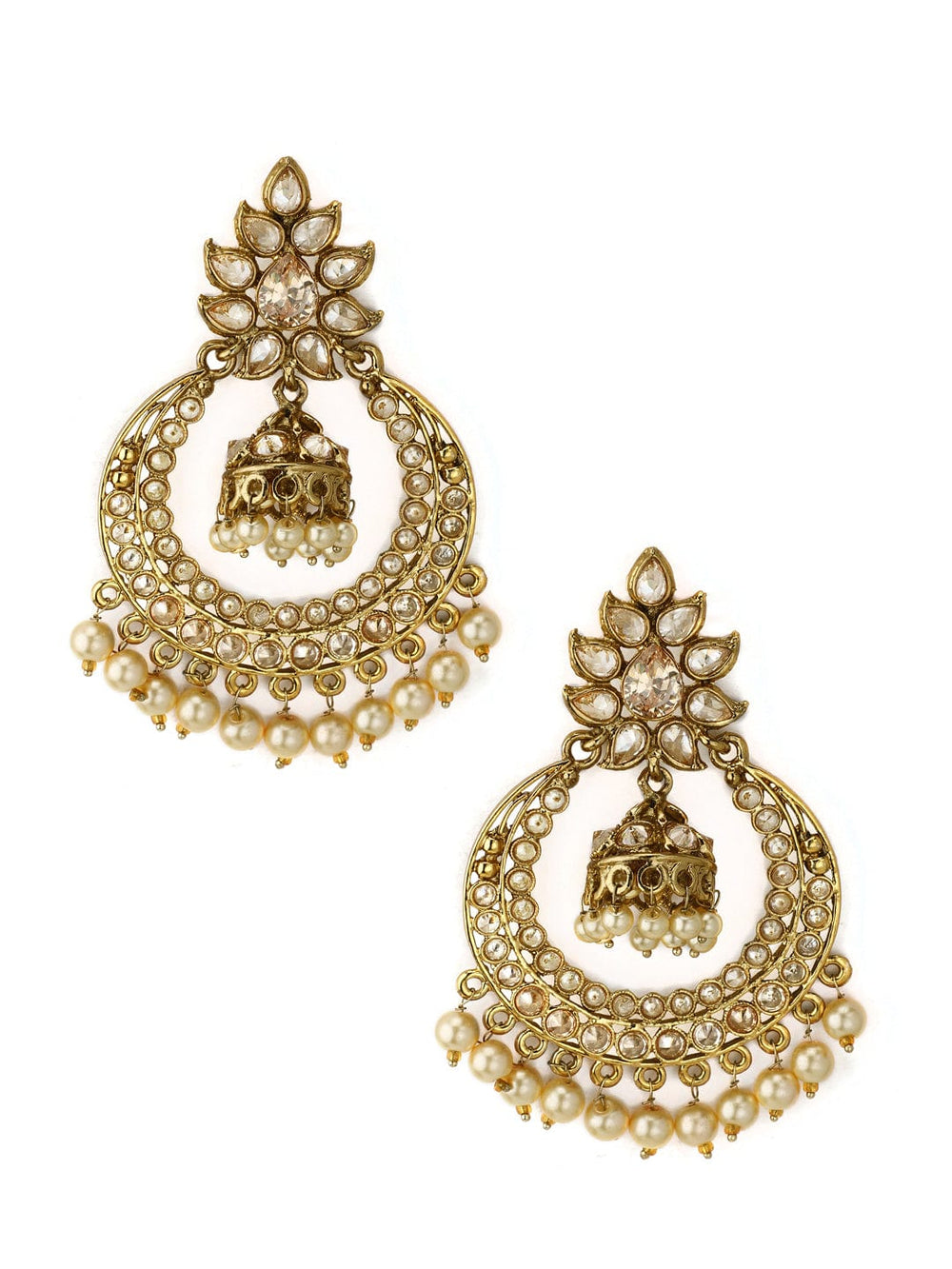 Rubans Gold-Plated Crescent Shaped Kundan Studded Chandbalis Earrings